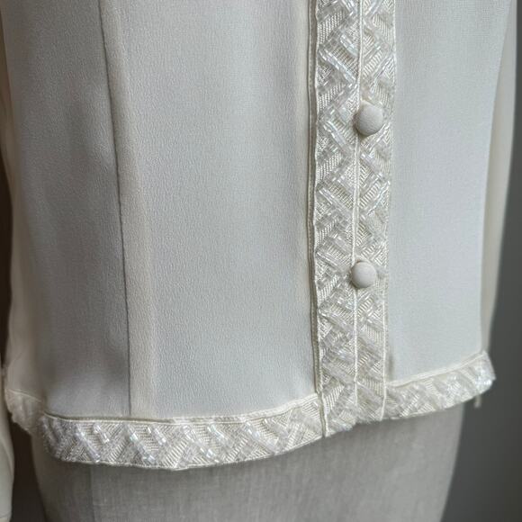 Talbots Petites Silk Beaded Jacket Cardigan – Size 10P Ivory - Picture 4 of 8